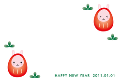 年賀状素材-うさだるまちゃん(庭バージョン、HAPPY NEW YEAR 2011)1